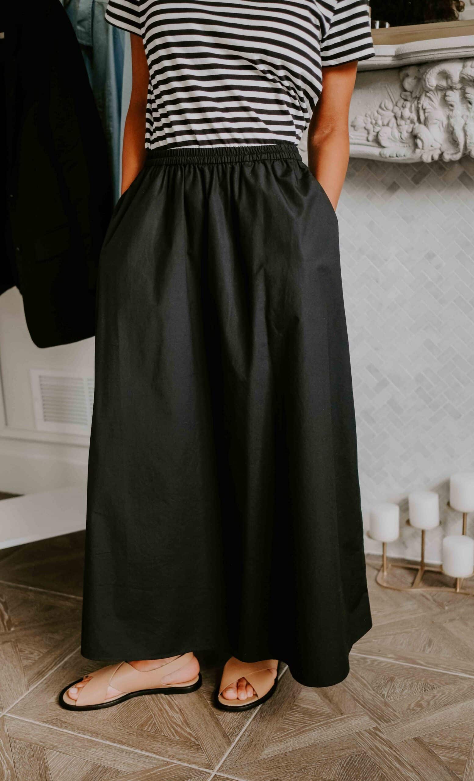 black pull on skirt with pockets from Everlane
