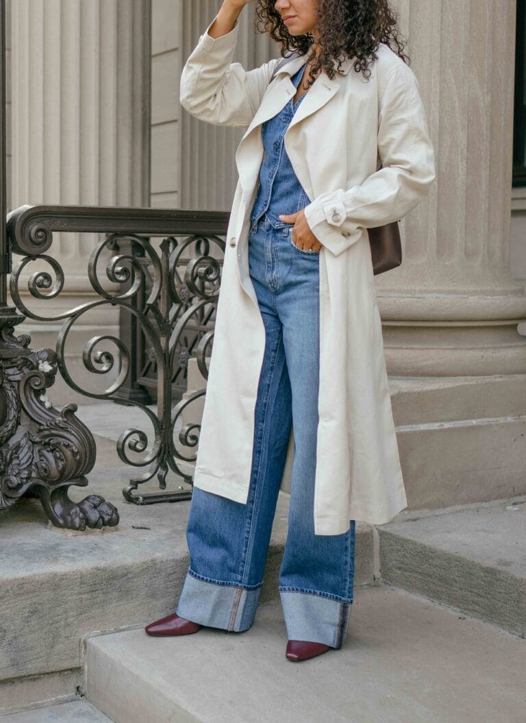 cuffed jeans outfit with Madewell superwide leg jeans