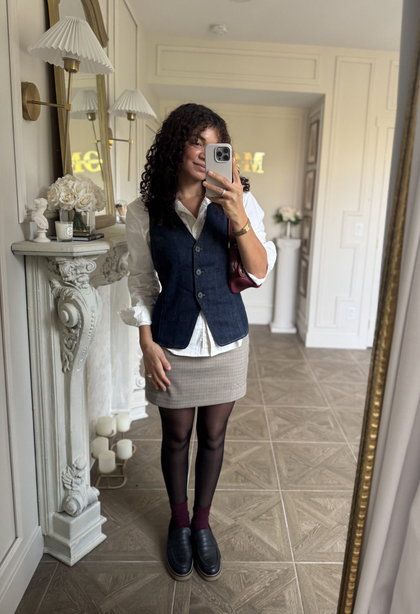 layered denim vest fall outfit