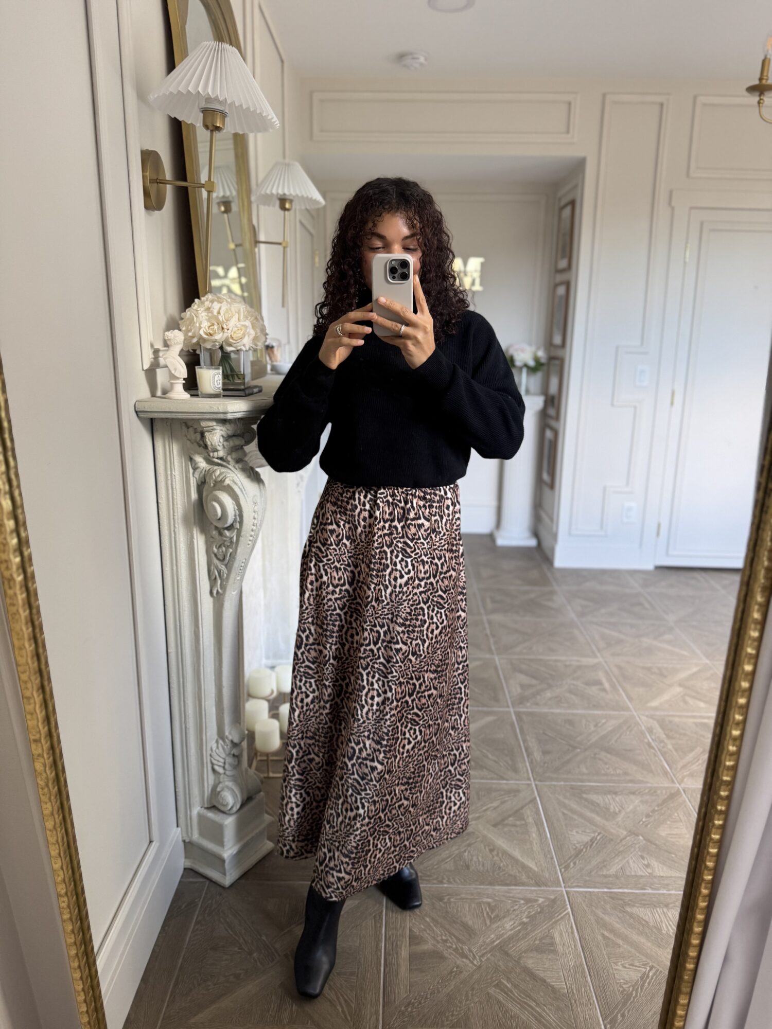 leopard print slip skirt outfit