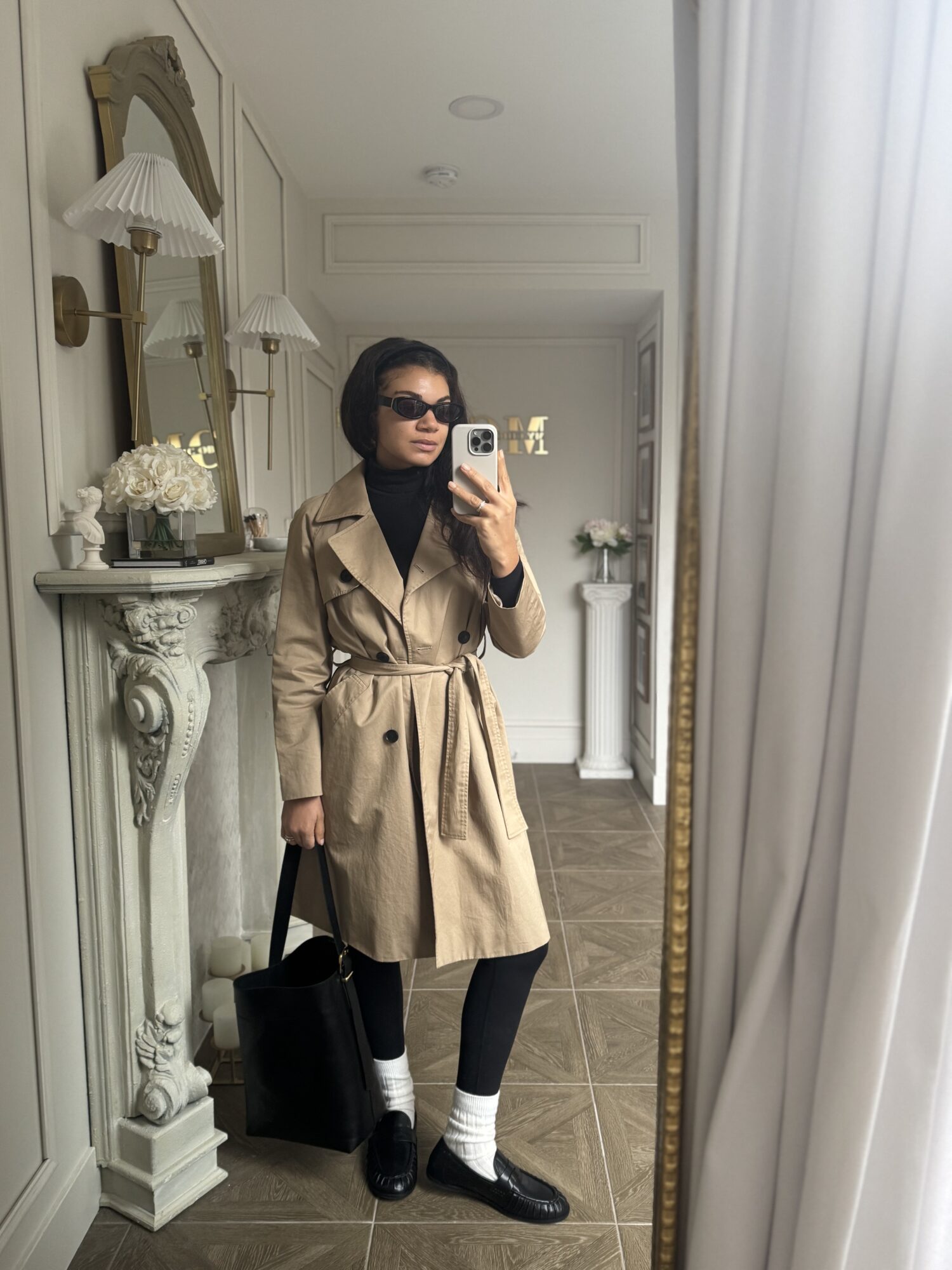 trench coat leggings outfit