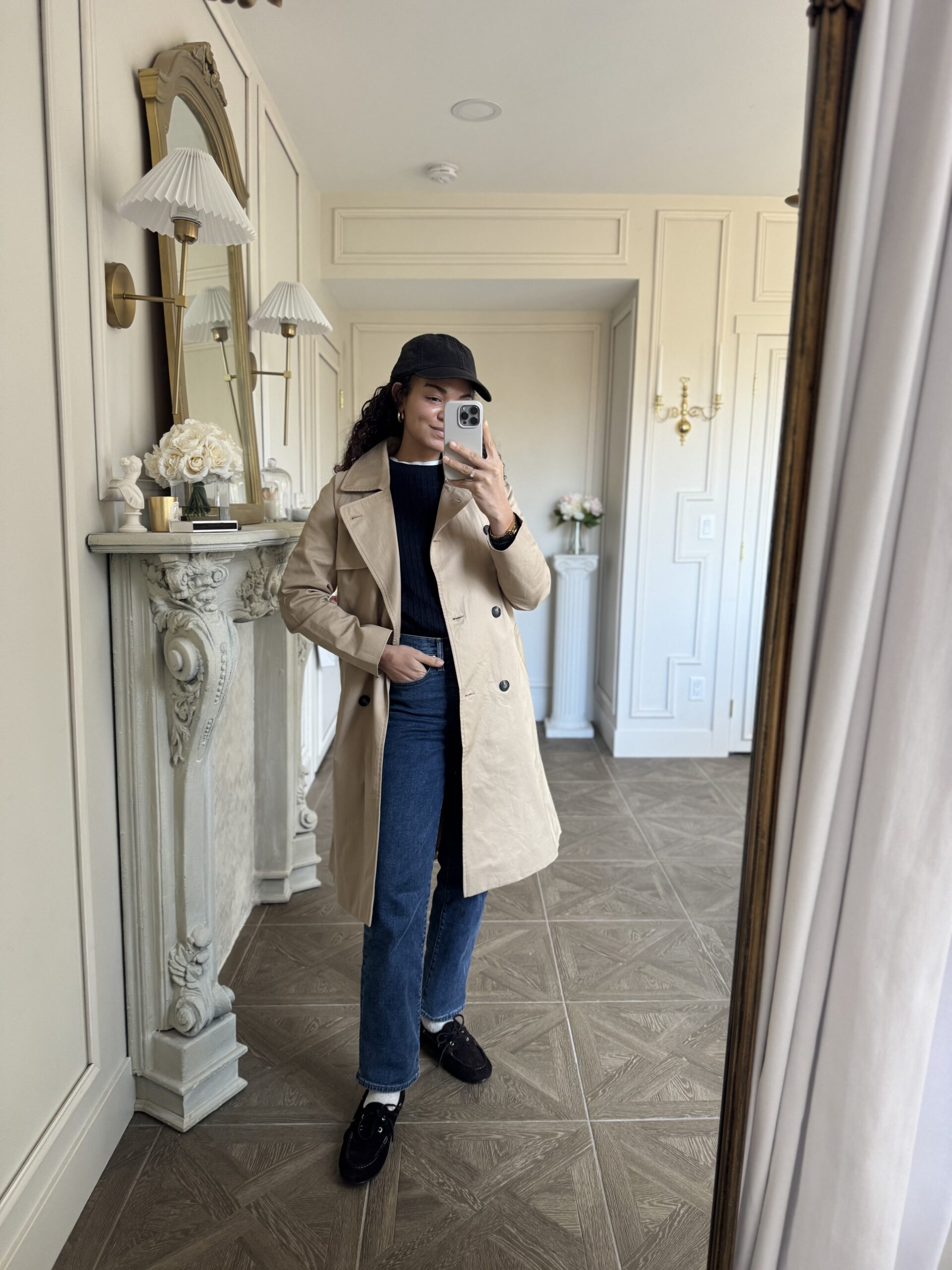 trench coat jeans outfit