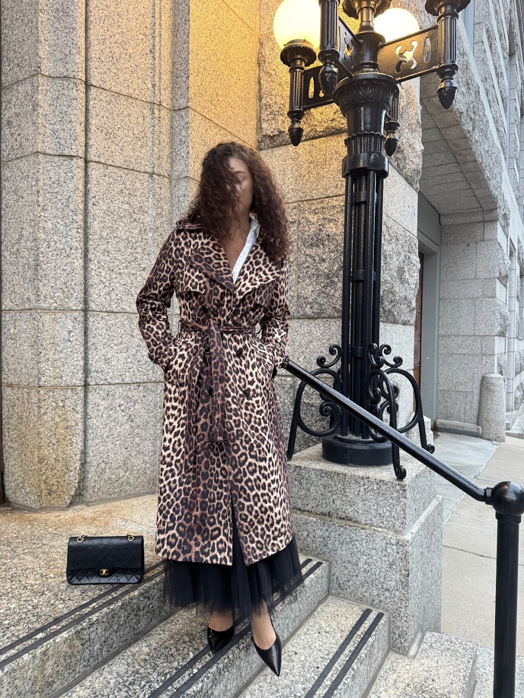 leopard print trench coat outfit