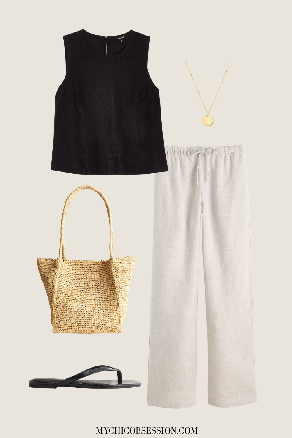 neutral linen outfit