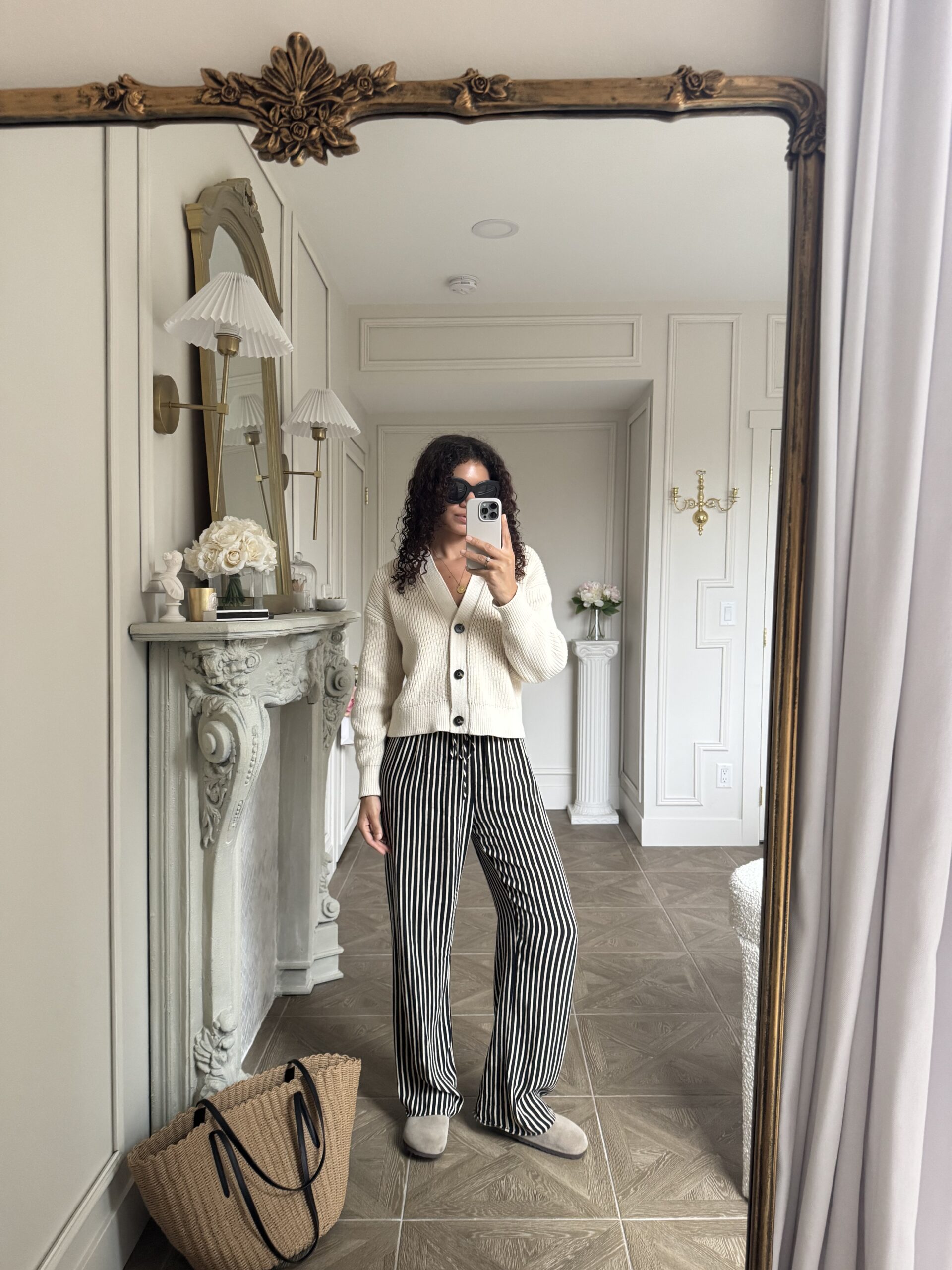 striped pants spring outfit